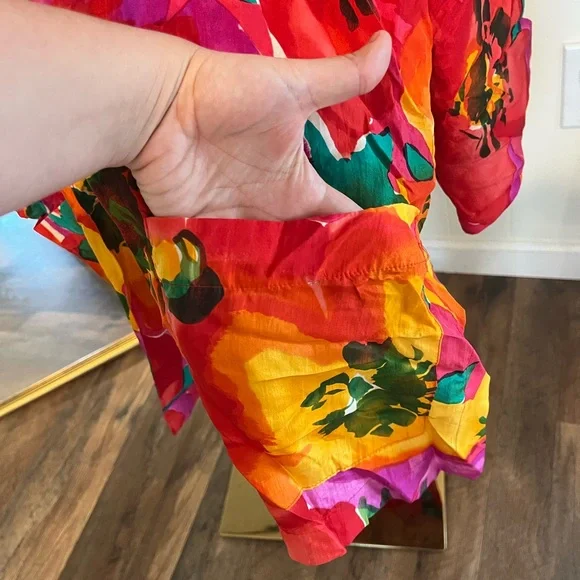Vintage 80s Artsy Floral Multi-Colored Washable Silk Kimono Style Shirt Wrap - Picture 4 of 6